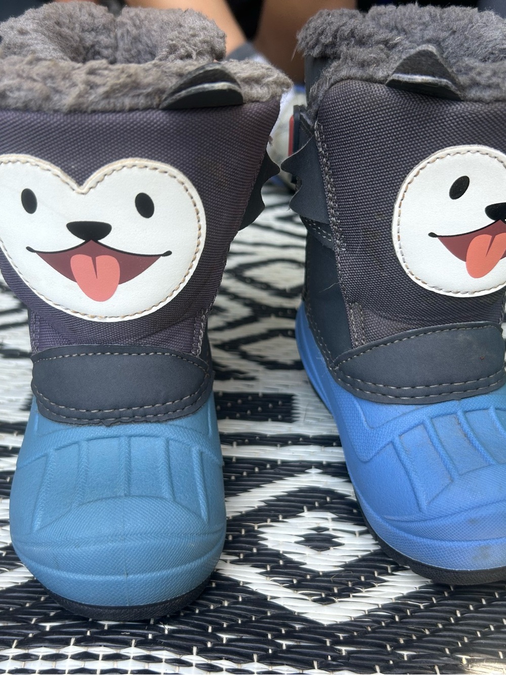 Cat & Jack Blue and Gray Kids Winter Boots with Playful Dog Face